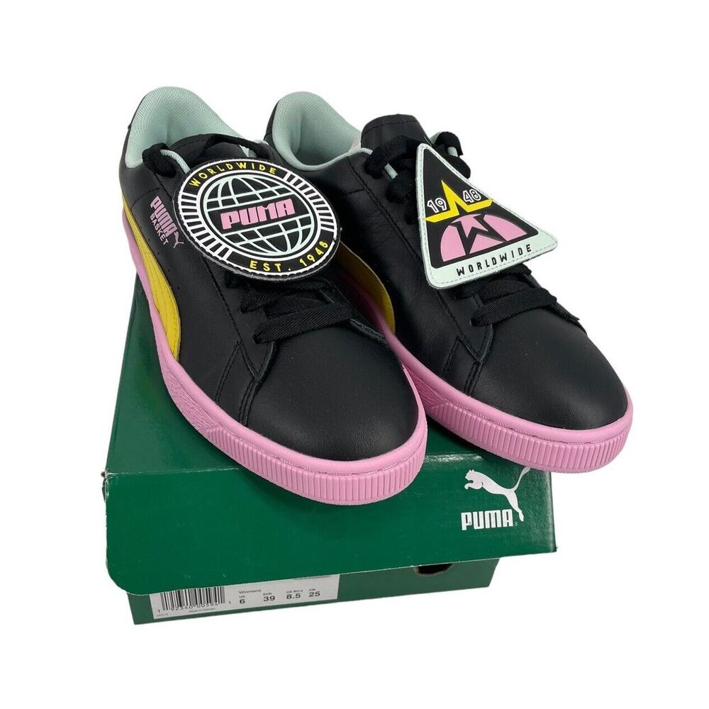 Puma Basket Badge TZ Size US 8.5 Black-Blazing Yellow 369455-01 Women's Sneakers